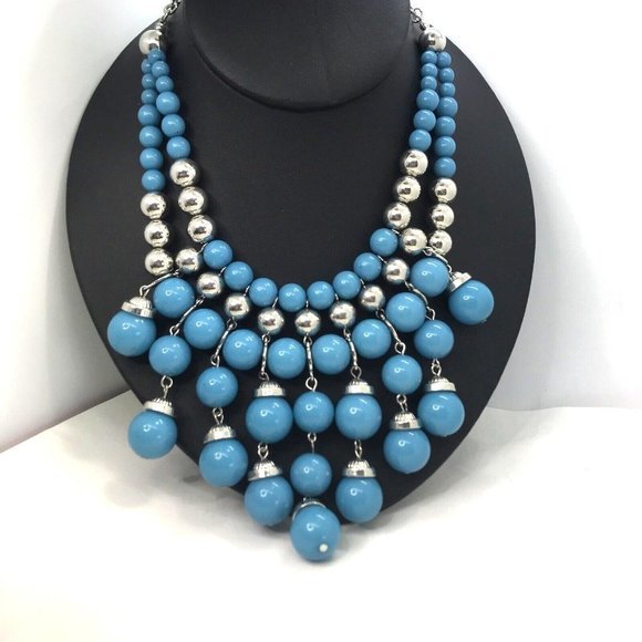 Turquoise Faux Blue Beaded‎ Gradated 20” Bib Collar Necklace - Picture 1 of 7